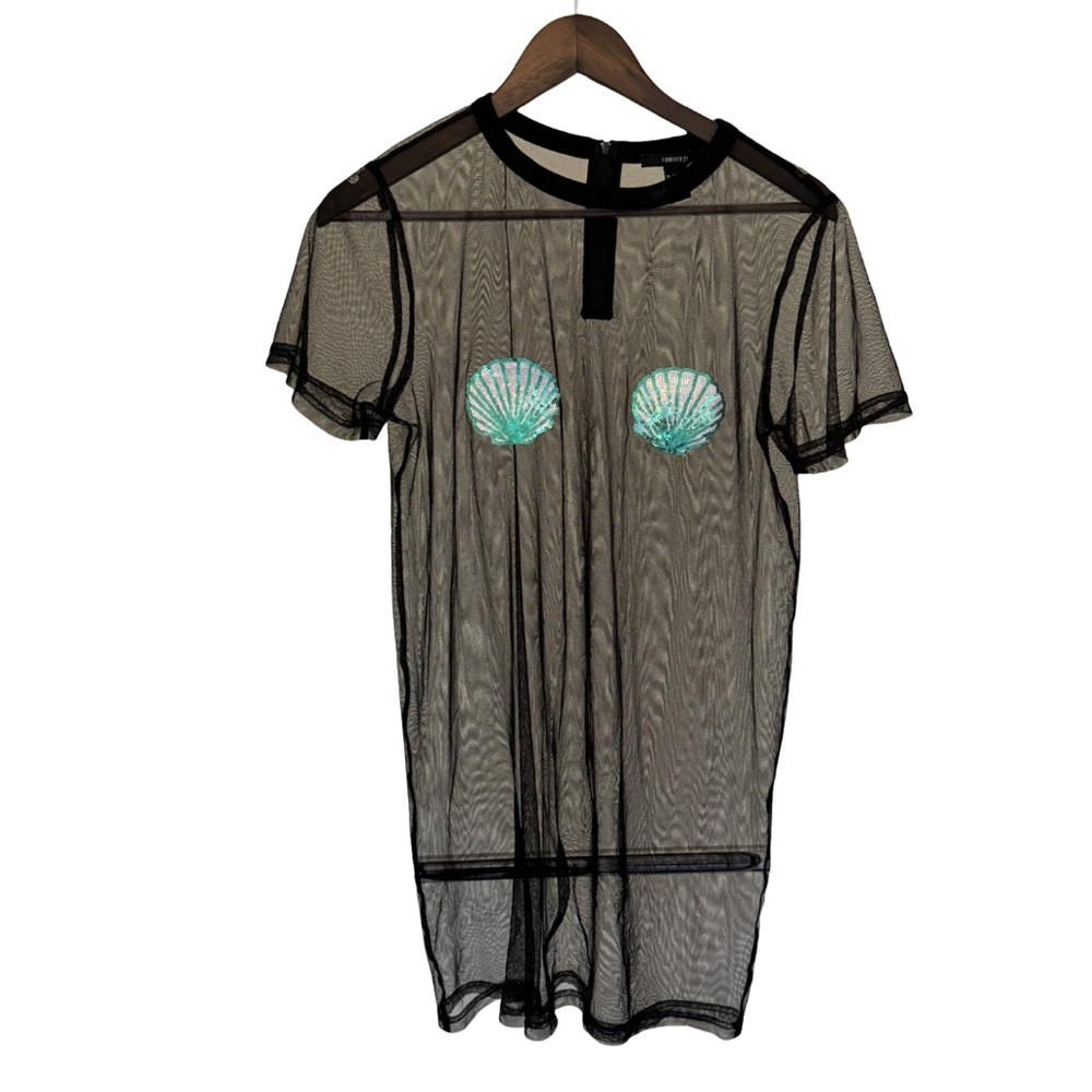 F21 mesh sea shell sequined top